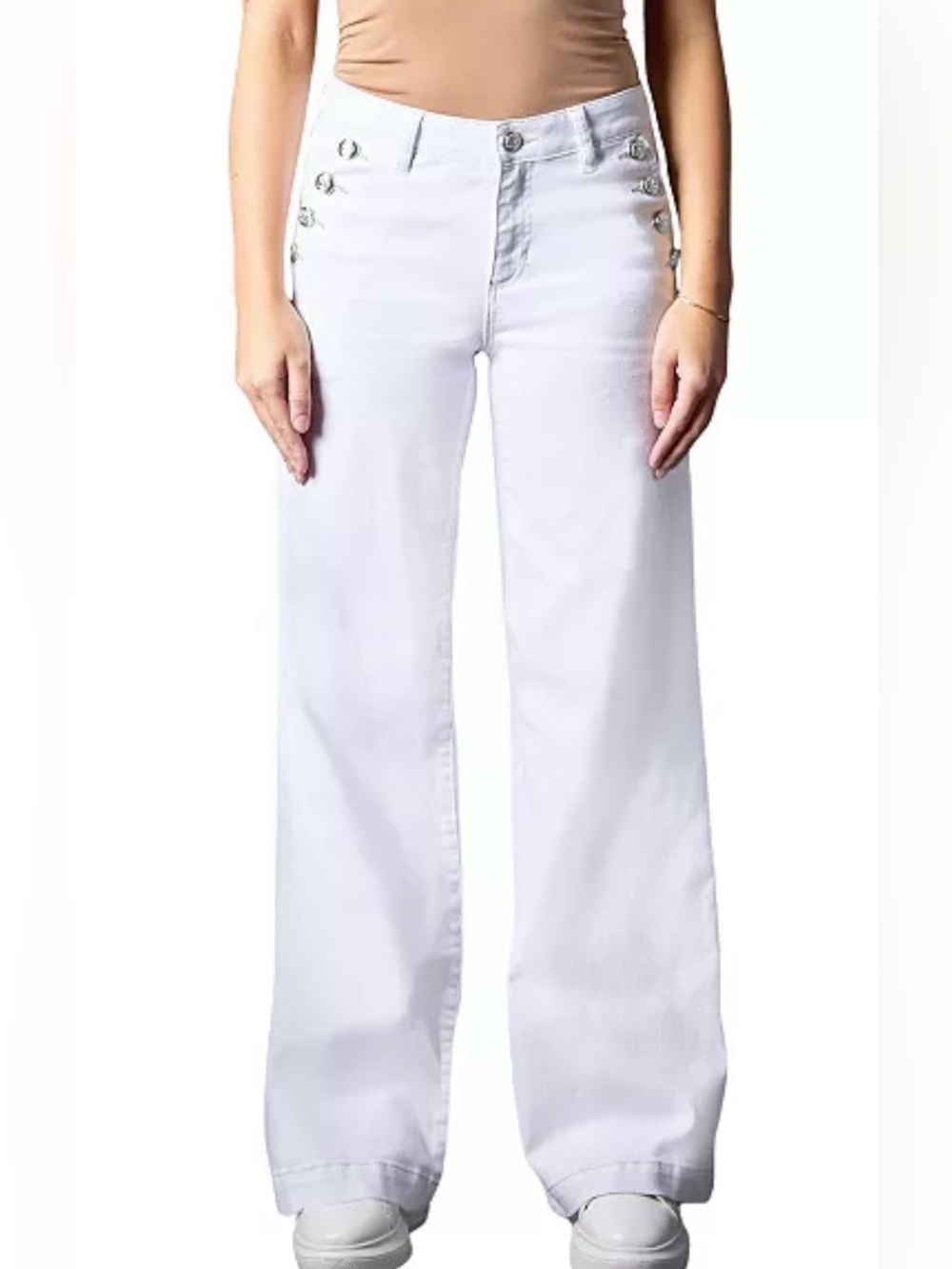 American Eagle Super Stretch White Wide-Leg Sailor Button Jeans